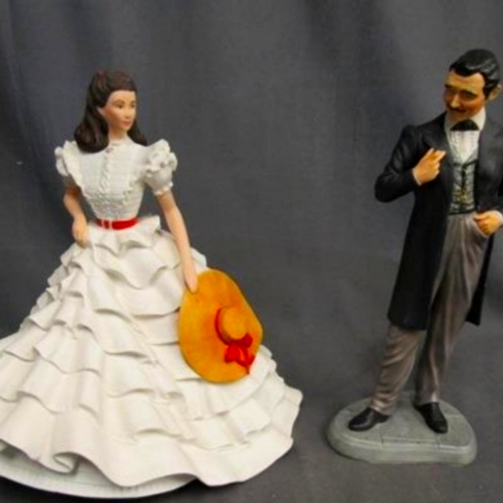 2 Large porcelain GONE WITH A WIND FRANKLIN MINT Figurines Scarlett and Rhett - Picture 1 of 7